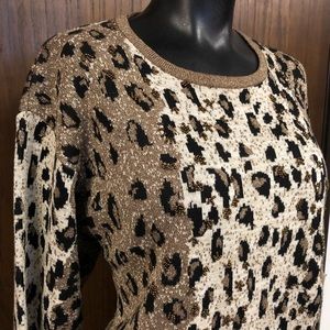 Vintage Leopard Print Metallic Beaded Sweater Lisa Originals Large